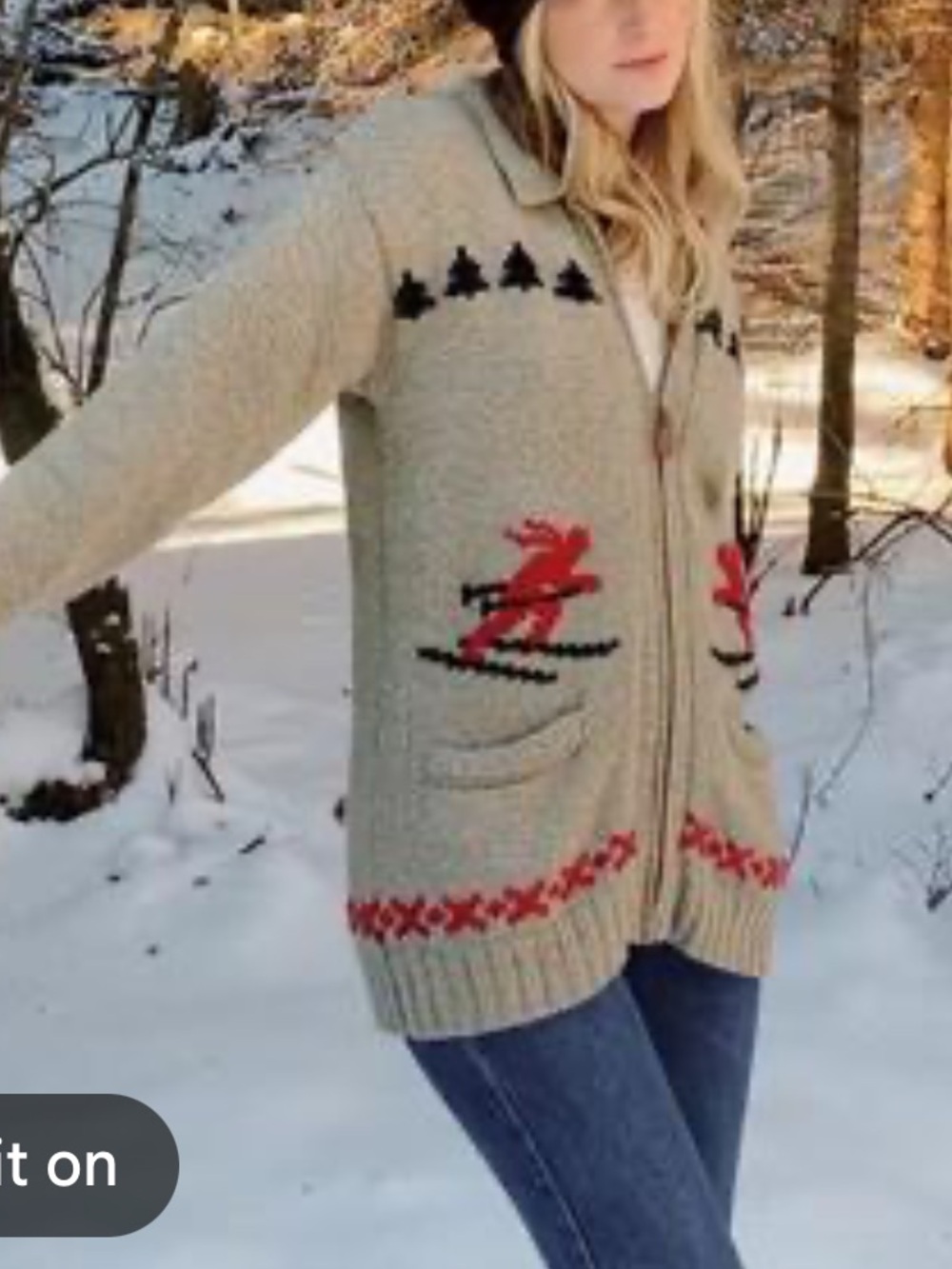 Eddie Bauer Vintage Legends full-zip wool ski sweater M